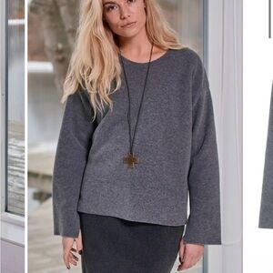 Henriette Steffensen Fleece Blouse Round Necklace Grey Top Shirt Boxy Sz M